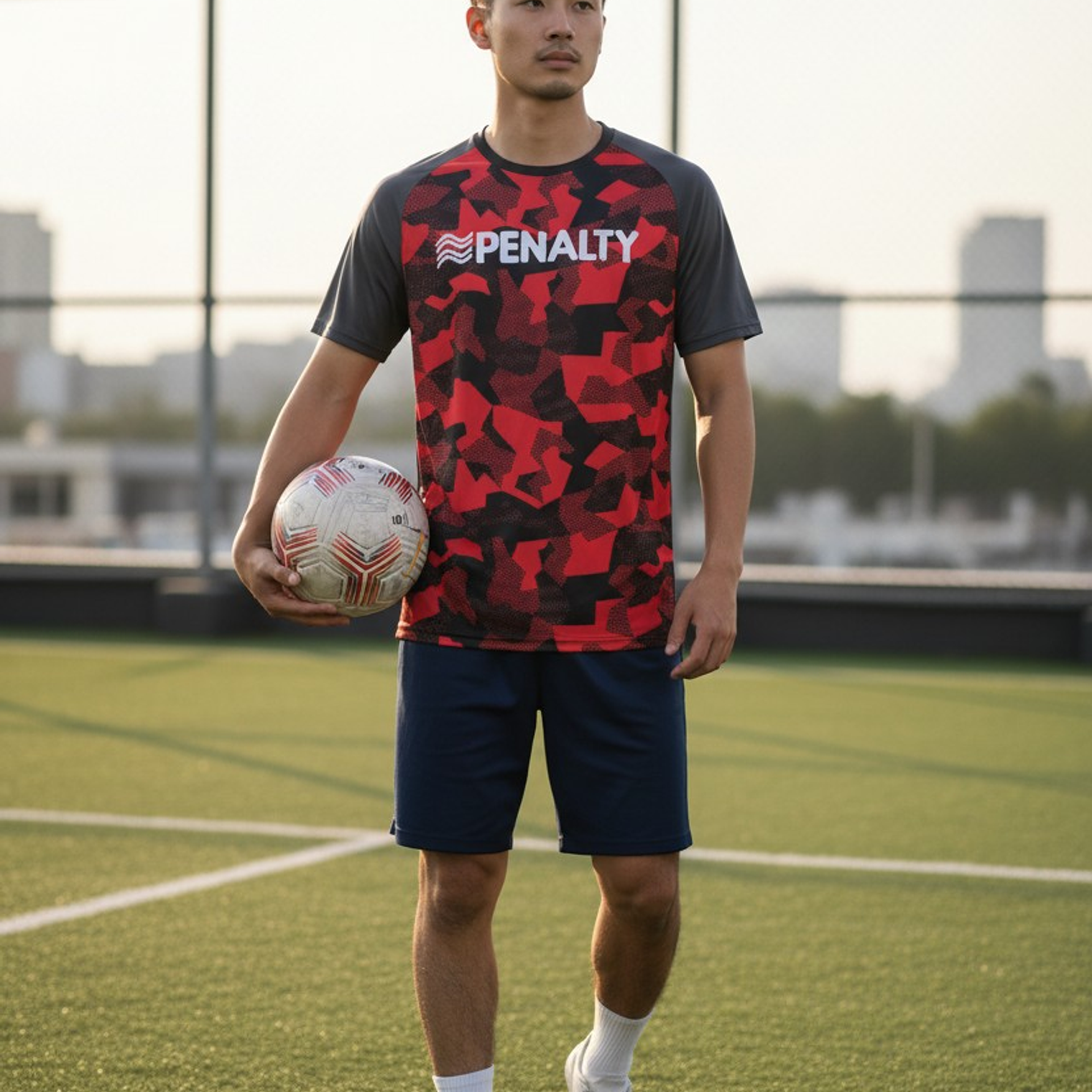 Polera Penalty Camuflaje Negro Rojo 7