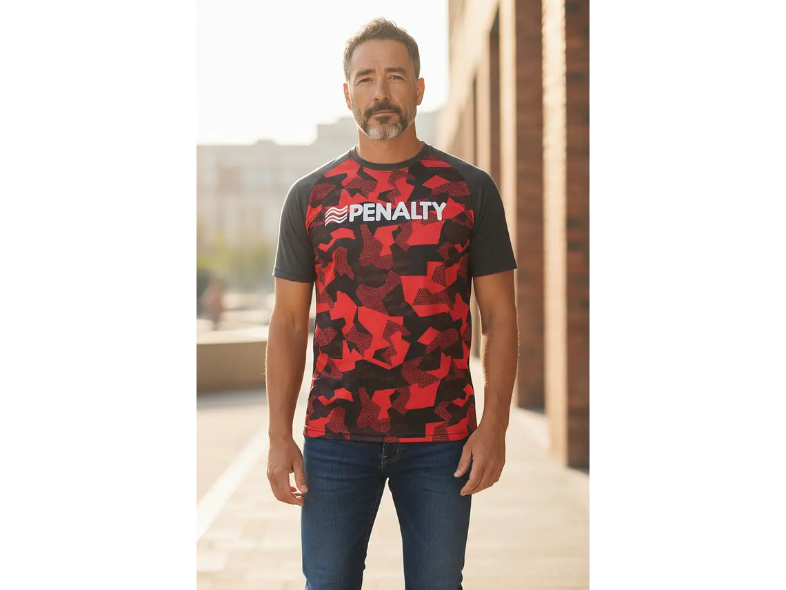Polera Penalty Camuflaje Negro Rojo 9