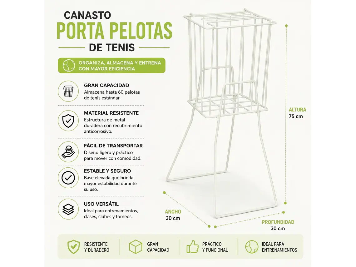 Canasto de Tenis Muuk Recup. Pelotas Sin Ruedas 5