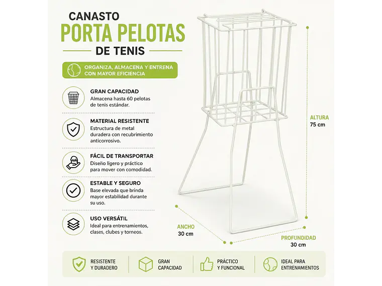 Canasto de Tenis Muuk Recup. Pelotas Sin Ruedas 5