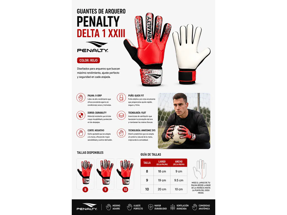 Guantes de Arquero Penalty Delta 1 XXIII Rojo 5