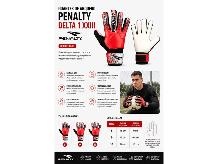 Guantes de Arquero Penalty Delta 1 XXIII Rojo 5