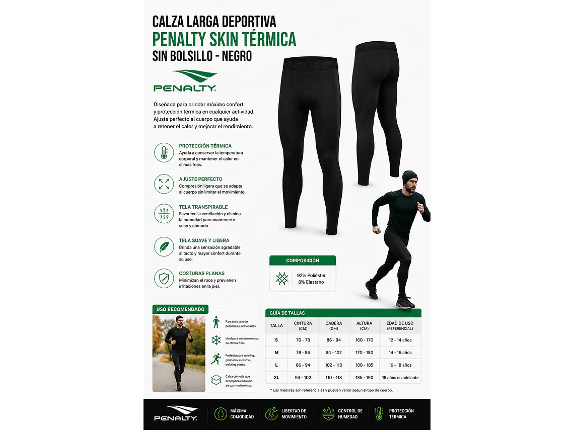 Calza Larga Deportiva Penalty Skin Termica Sin Bolsillo 5