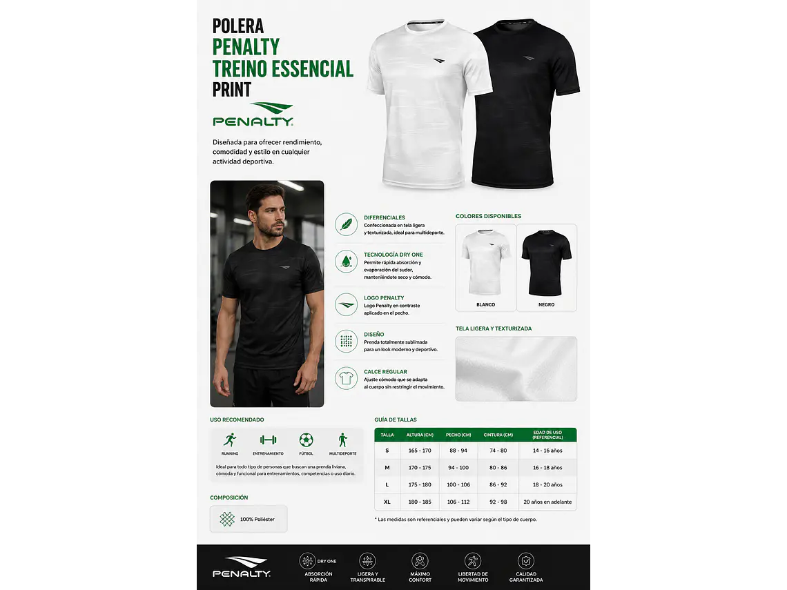 Polera Penalty Treino Essencial Print Negro 6