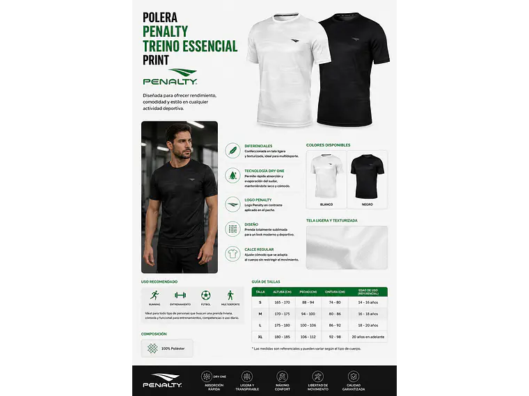 Polera Penalty Treino Essencial Print Negro 6
