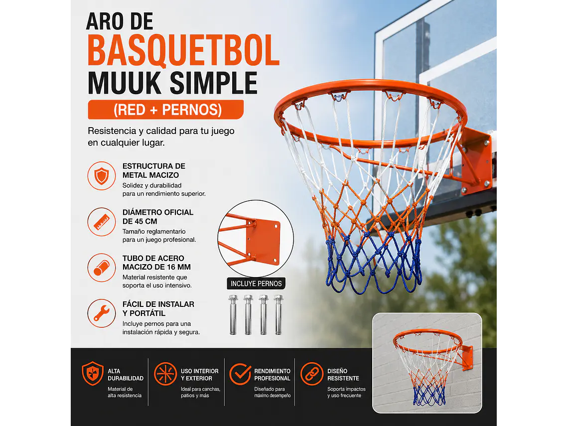 Aro de Basketball Muuk Simple (Incluye Red y Pernos) 6