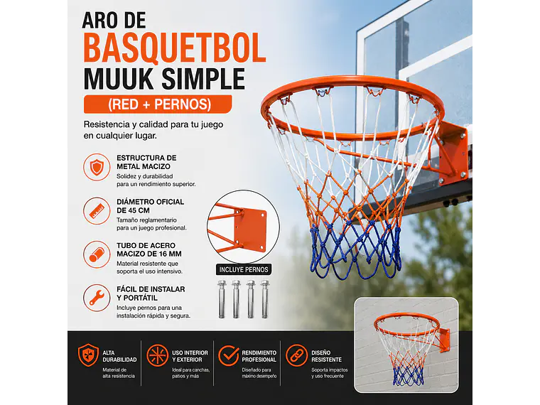 Aro de Basketball Muuk Simple (Incluye Red y Pernos) 6