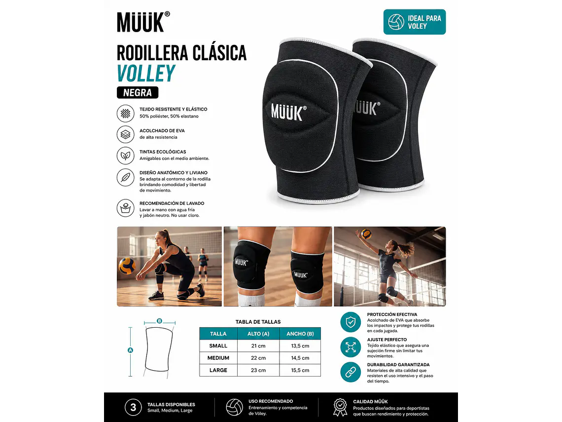 Rodillera Clásica Volley Muuk Negra 4