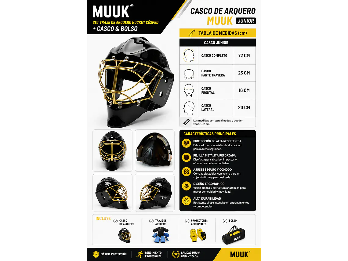 Set Traje de Arquero Hockey Césped + Casco & Bolso Junior Muuk 13