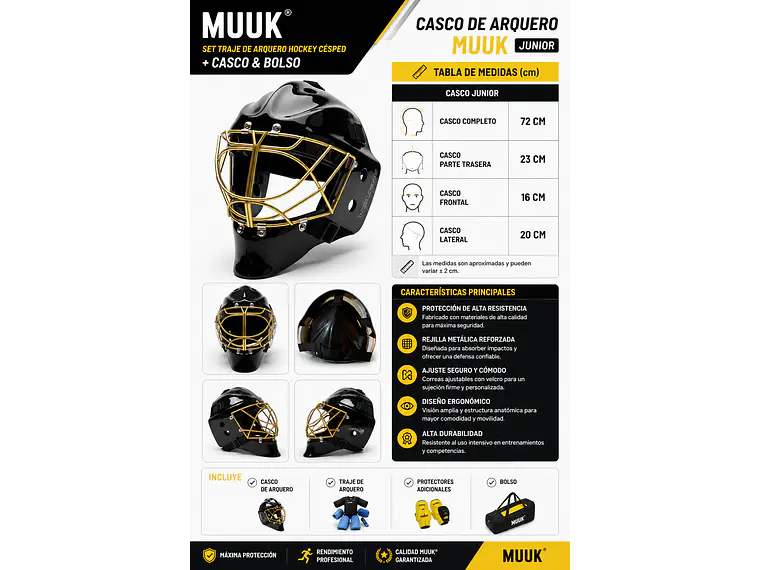 Set Traje de Arquero Hockey Césped + Casco & Bolso Junior Muuk 13