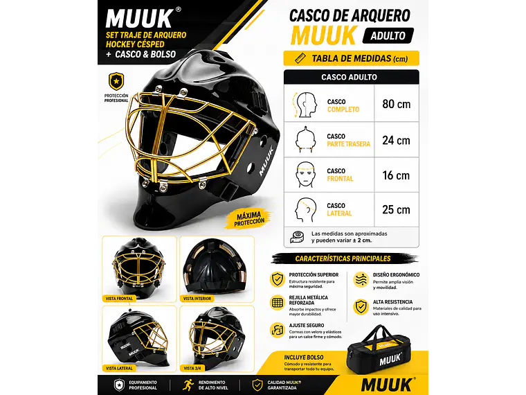 Set Traje de Arquero Hockey Césped + Casco & Bolso Adulto Muuk 14