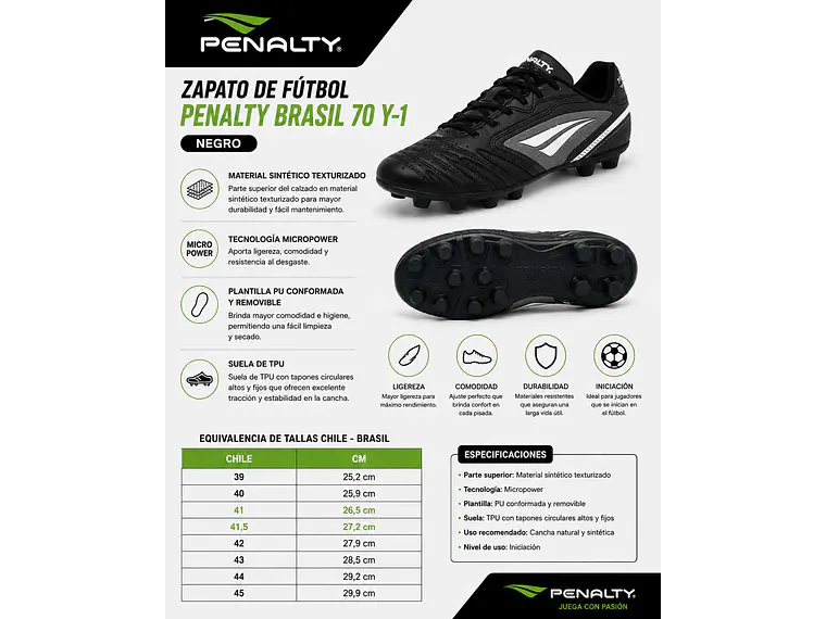 Zapato de Fútbol Penalty Brasil 70 Y-1 Negro 7