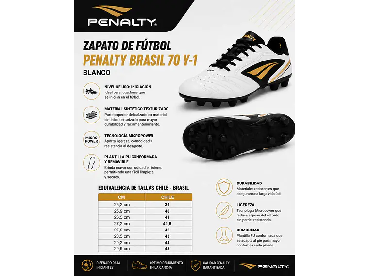 Zapato de Fútbol Penalty Brasil 70 Y-1 Blanco 6