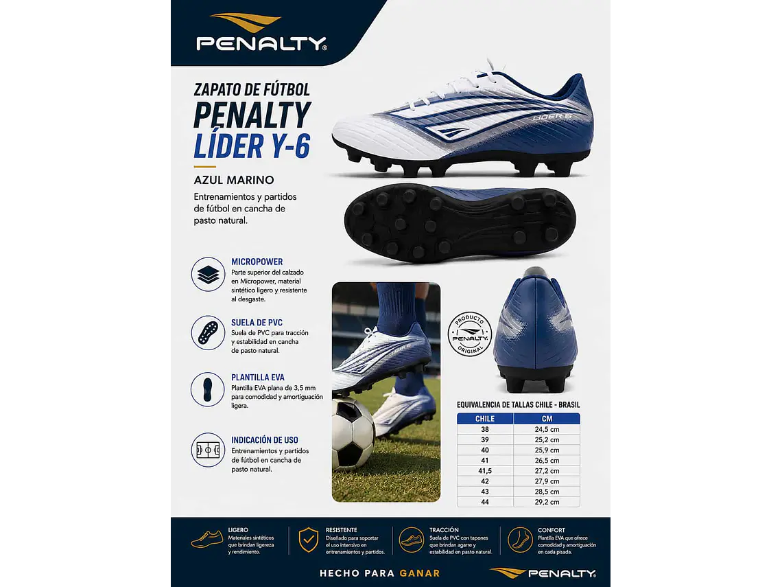 Zapato de Fútbol Penalty Líder Y-6 Blanco/Azul 8