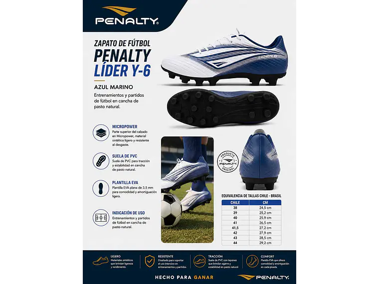 Zapato de Fútbol Penalty Líder Y-6 Blanco/Azul 8