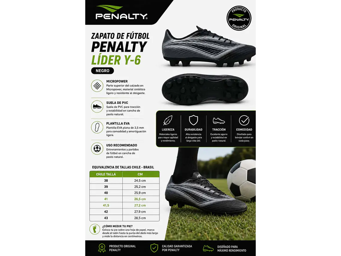 Zapato de Fútbol Penalty Líder Y-6 Negro 6