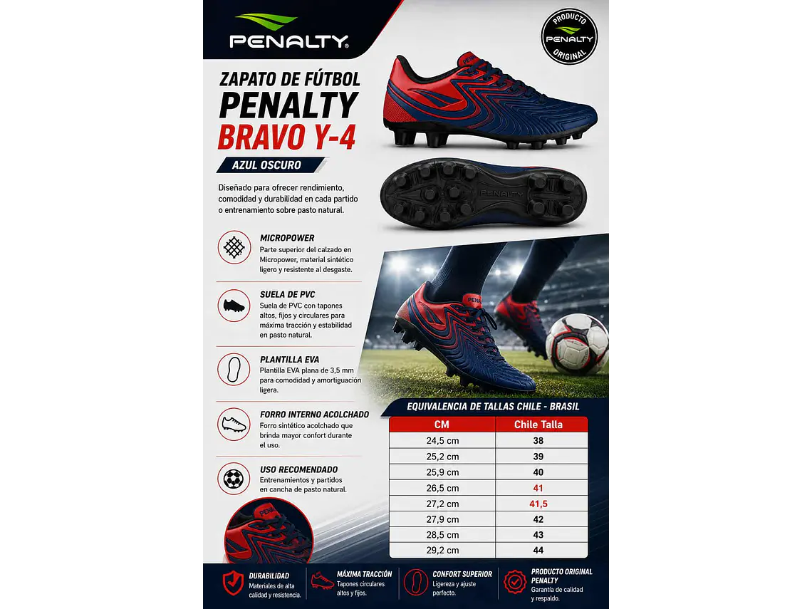 Zapato De Futbol Penalty Bravo Y-4 Azul Oscuro  6