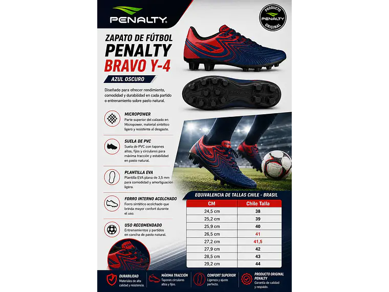 Zapato De Futbol Penalty Bravo Y-4 Azul Oscuro  6