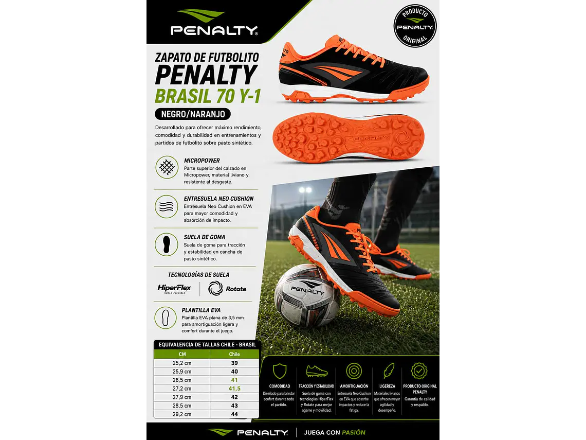 Zapato de Futbolito Penalty Brasil 70 Y-1 Negro/Naranjo 5