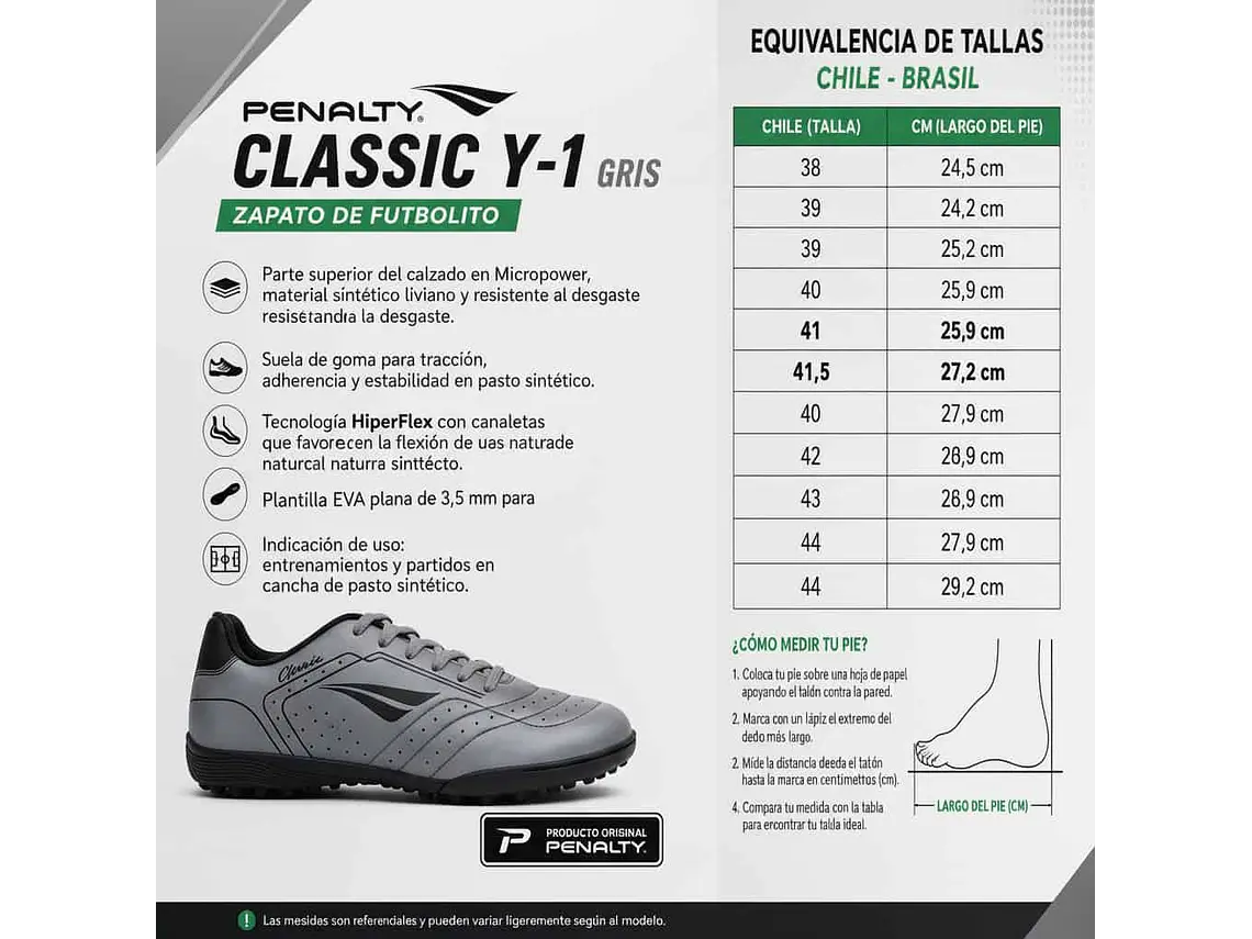 Zapato de Futbolito Penalty Classic Y-1 Gris 7