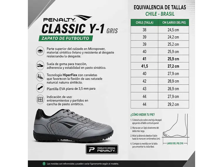 Zapato de Futbolito Penalty Classic Y-1 Gris 7