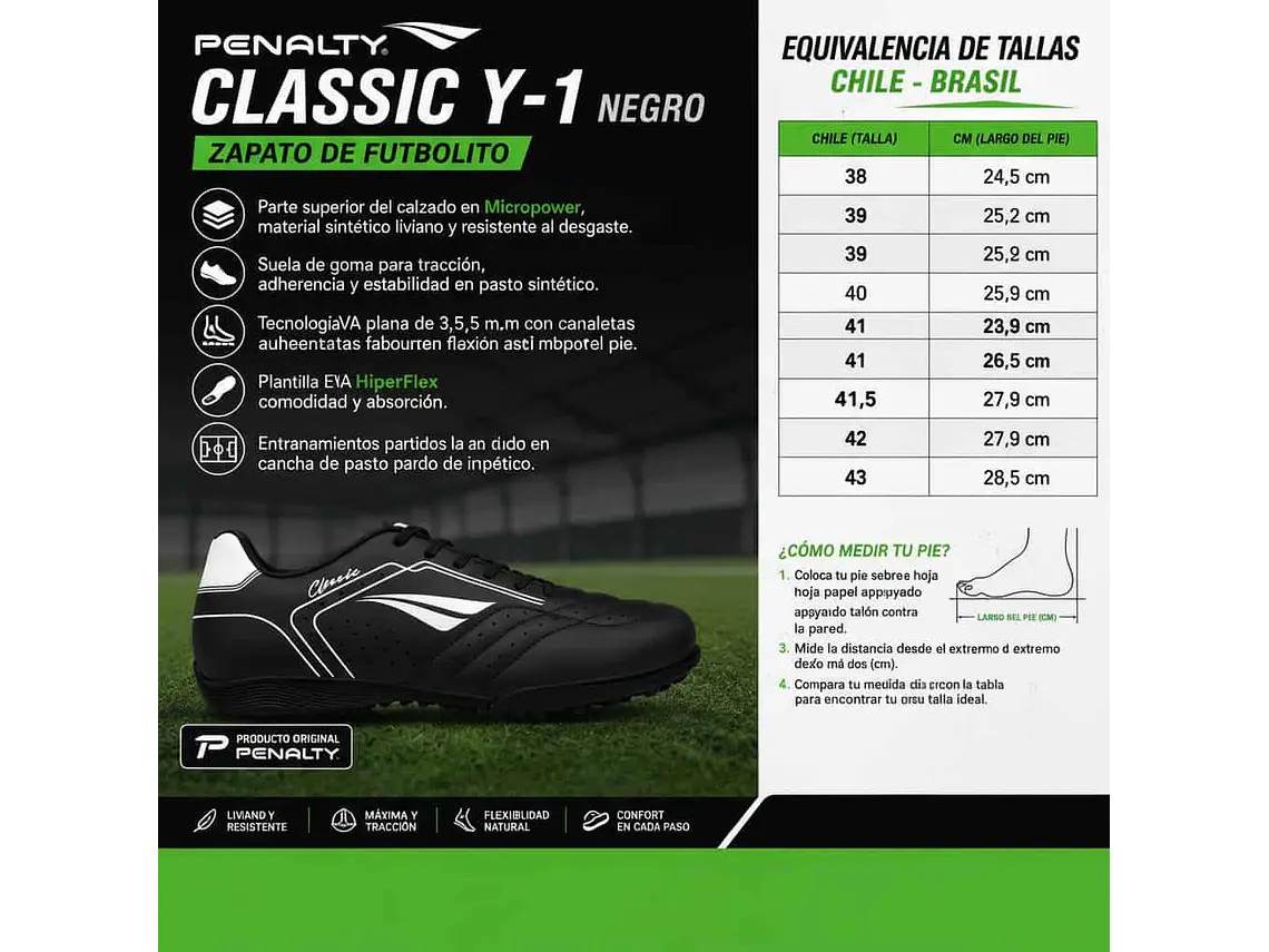Zapato de Futbolito Penalty Classic Y-1 Negro 7