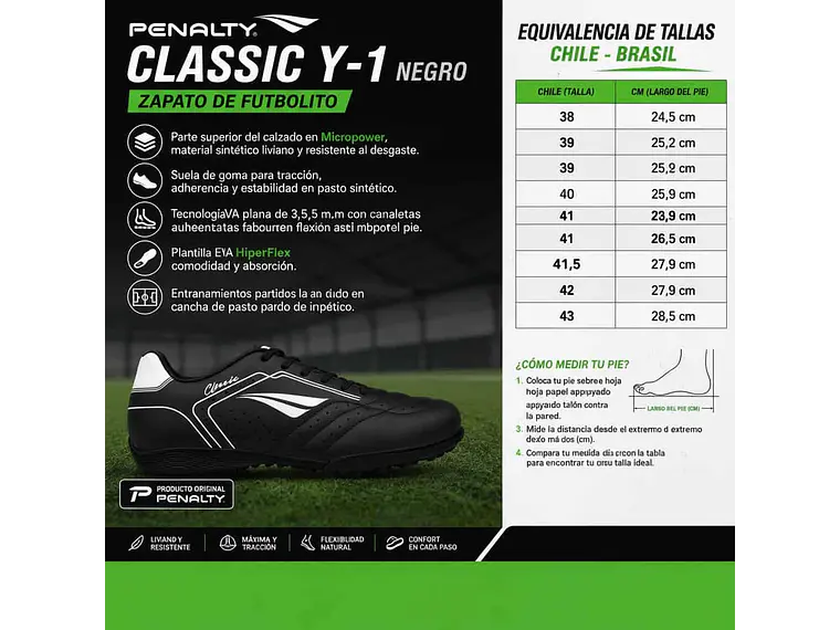 Zapato de Futbolito Penalty Classic Y-1 Negro 7
