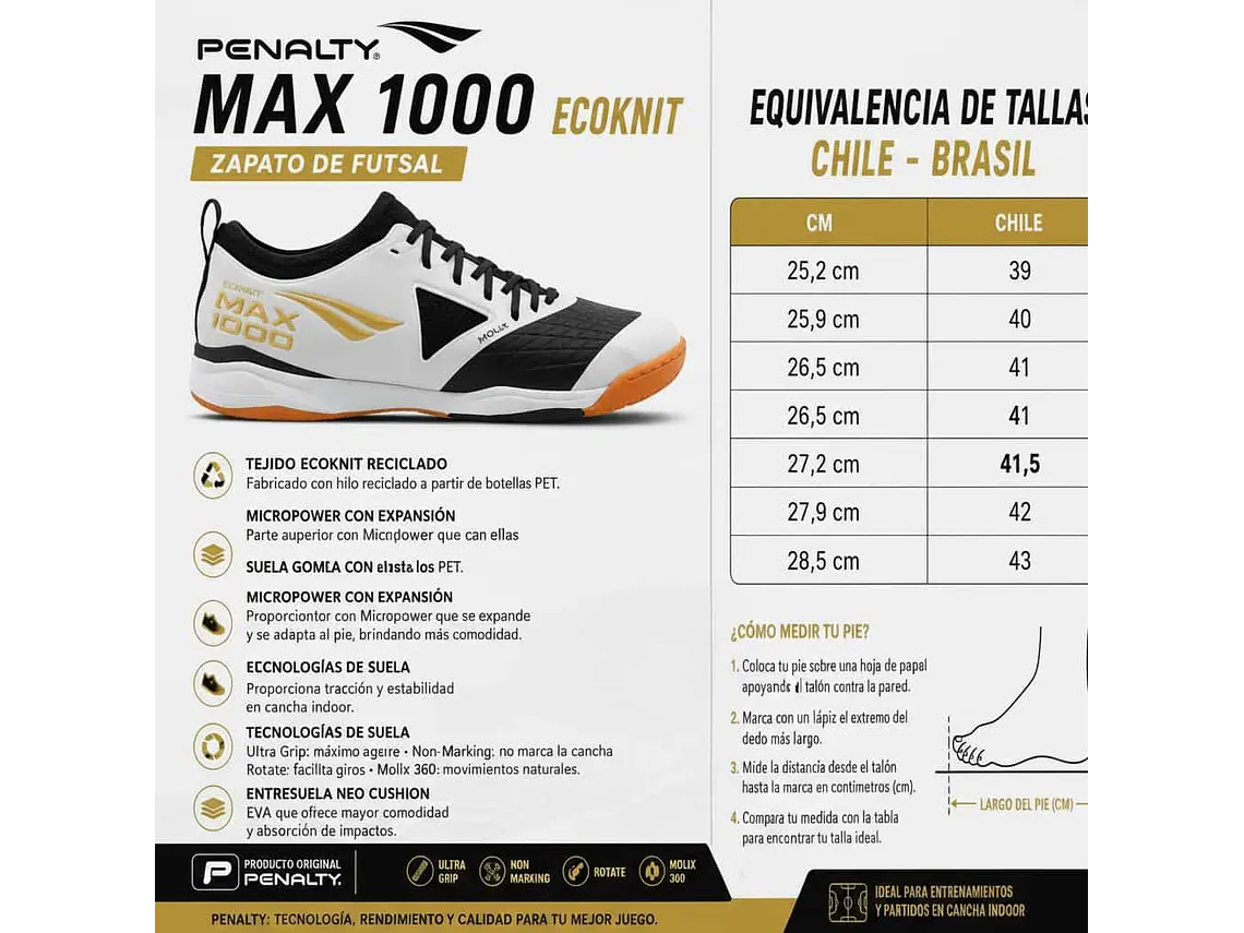 Zapato De Futsal Penalty Max 1000 Ecoknit Blanco  7