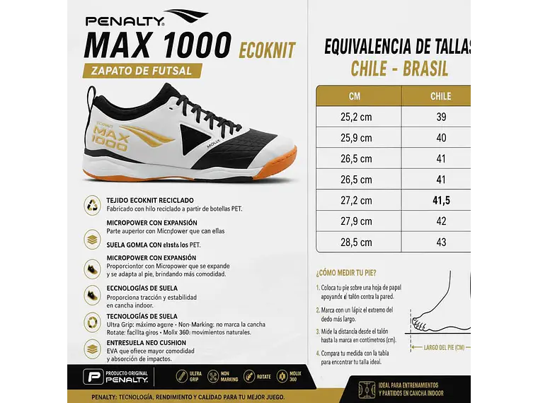 Zapato De Futsal Penalty Max 1000 Ecoknit Blanco  7
