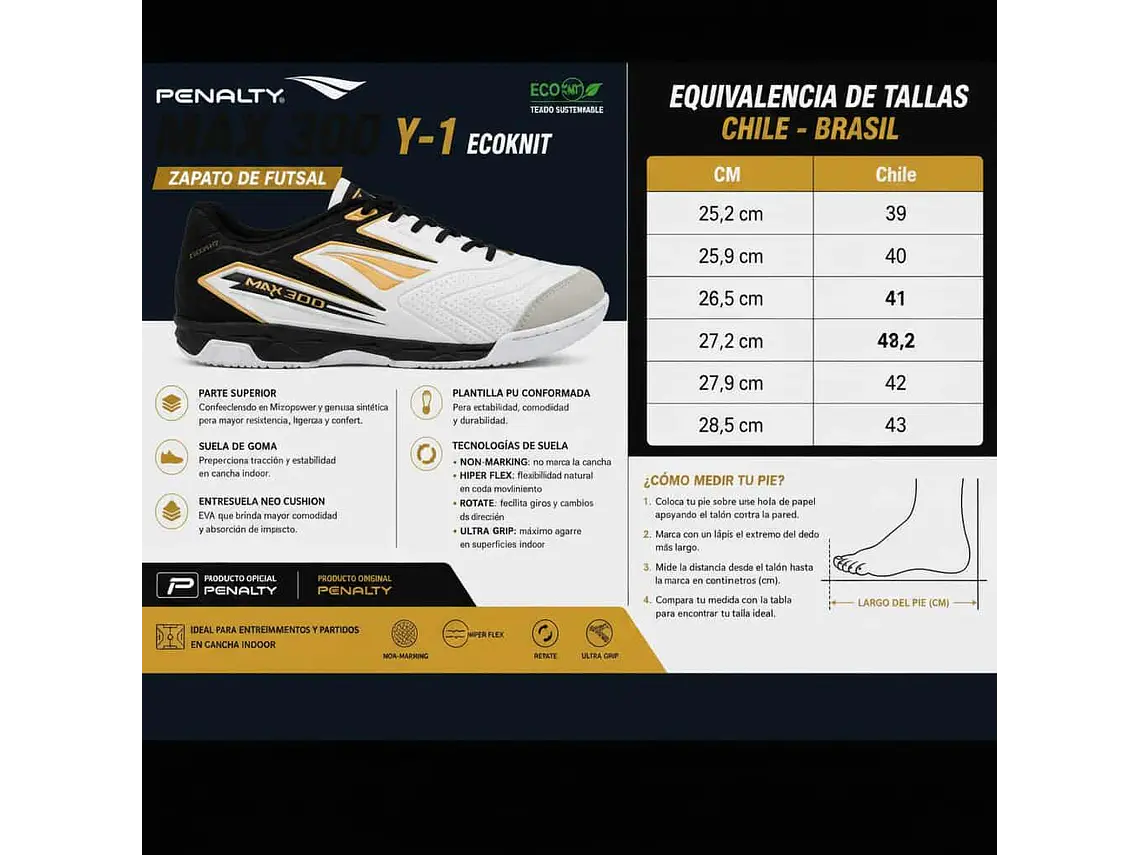 Zapato de Futsal Penalty Max 300 Y-1 Ecoknit Blanco  7