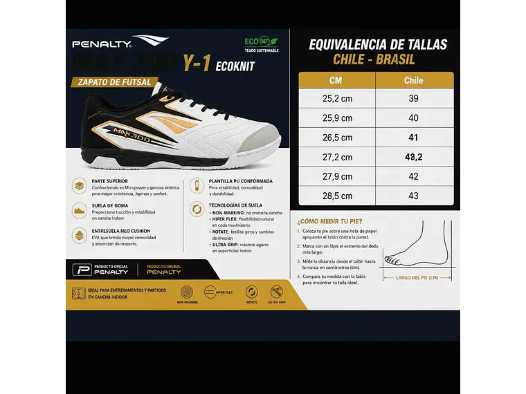 Zapato de Futsal Penalty Max 300 Y-1 Ecoknit Blanco  7