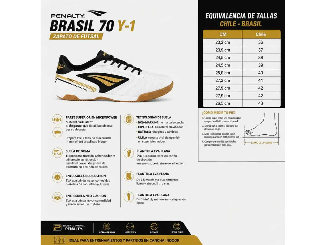 Zapato de Futsal Penalty Brasil 70 Y-1 Blanco 7