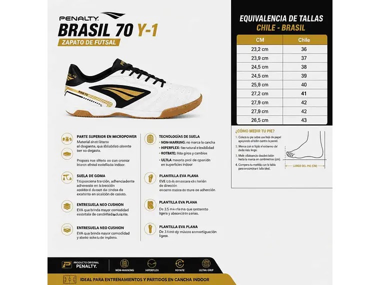Zapato de Futsal Penalty Brasil 70 Y-1 Blanco 7