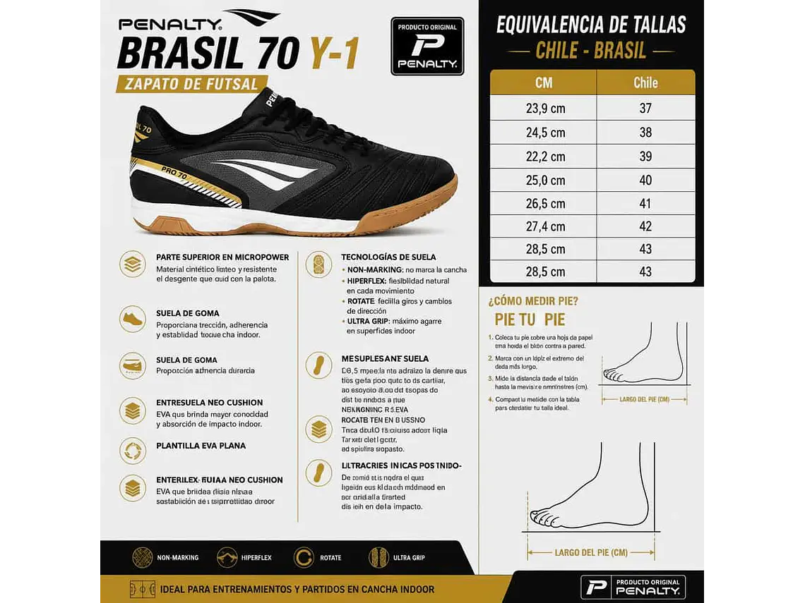 Zapato de Futsal Penalty Brasil 70 Y-1  Negro 7