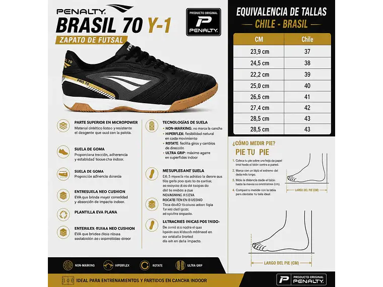 Zapato de Futsal Penalty Brasil 70 Y-1  Negro 7