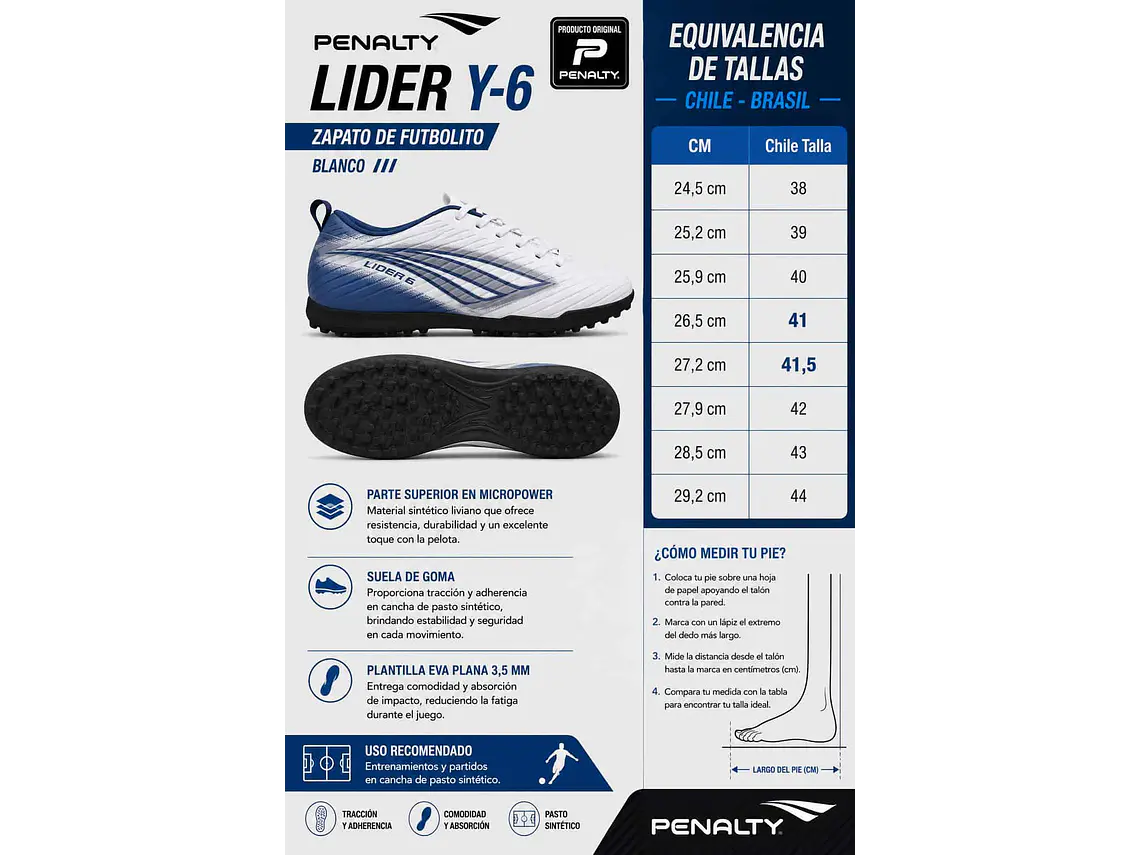 Zapato de Futbolito Penalty Lider Y-6 Blanco 7