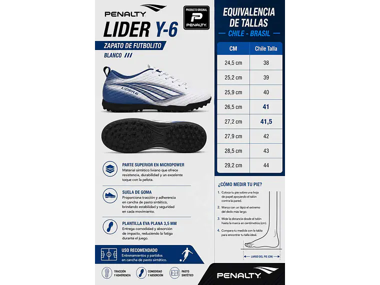 Zapato de Futbolito Penalty Lider Y-6 Blanco 7