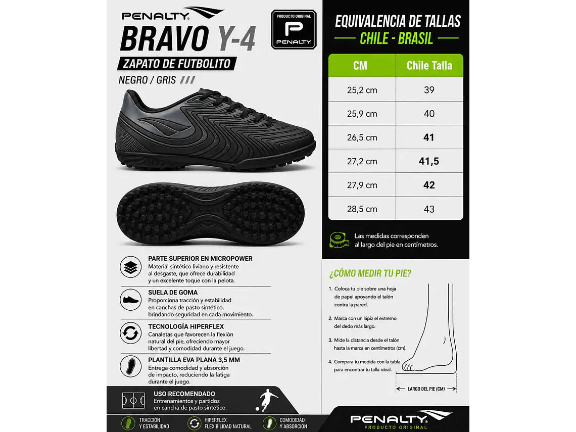 Zapato de Futbolito Penalty Bravo Y-4 Negro/Gris 8