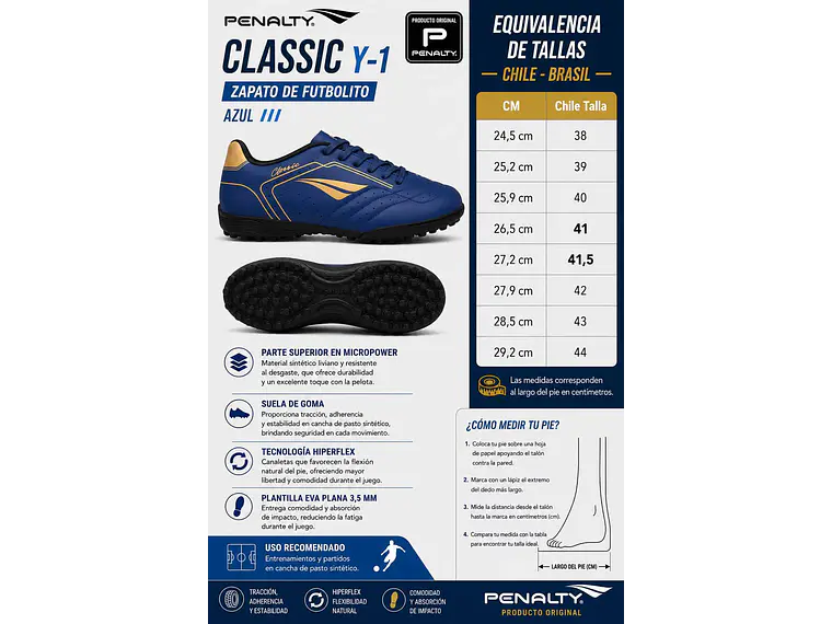 Zapato de Futbolito Penalty Classic Y-1 Azul  7