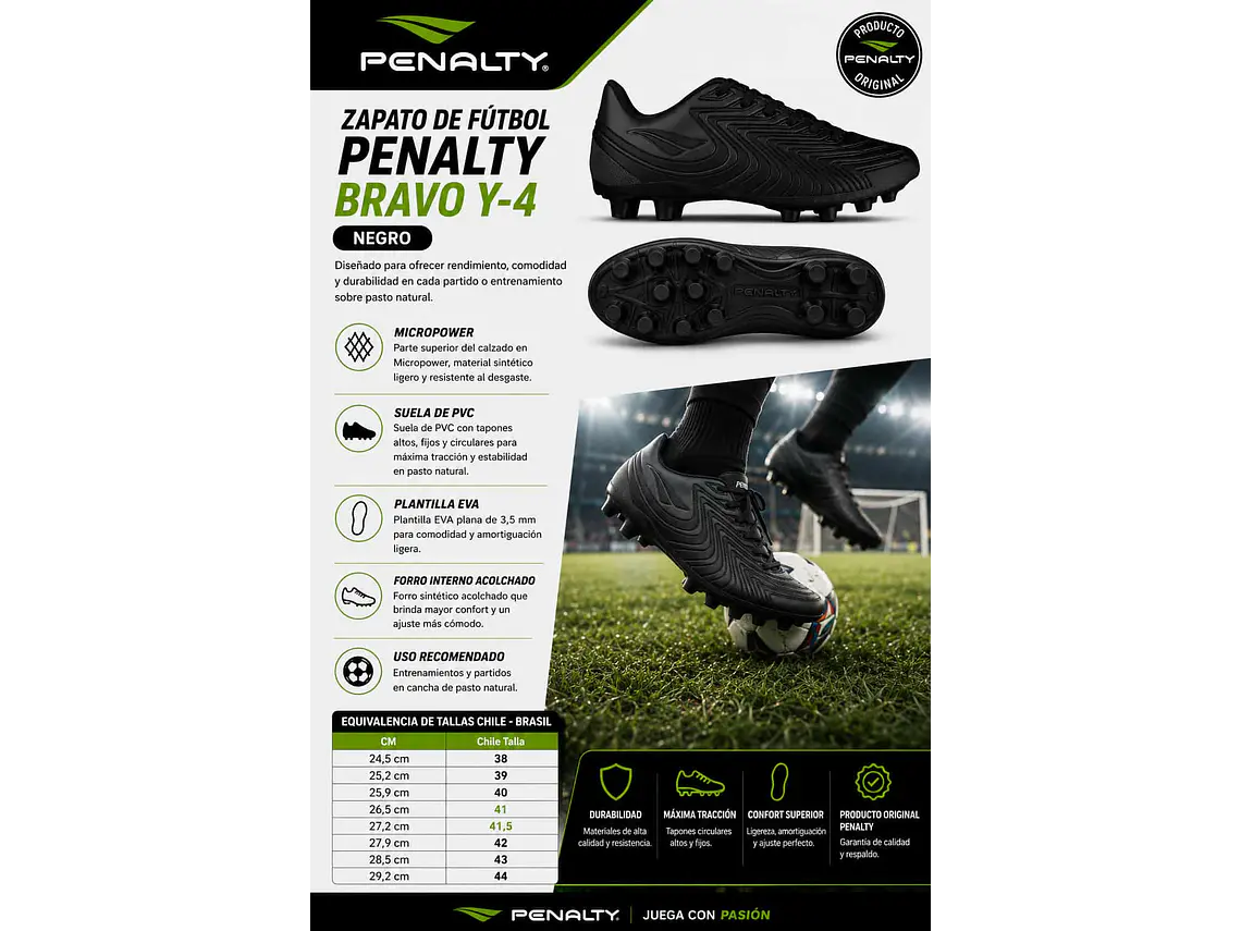 Zapato de Fútbol Penalty Bravo Y-4 Negro 6