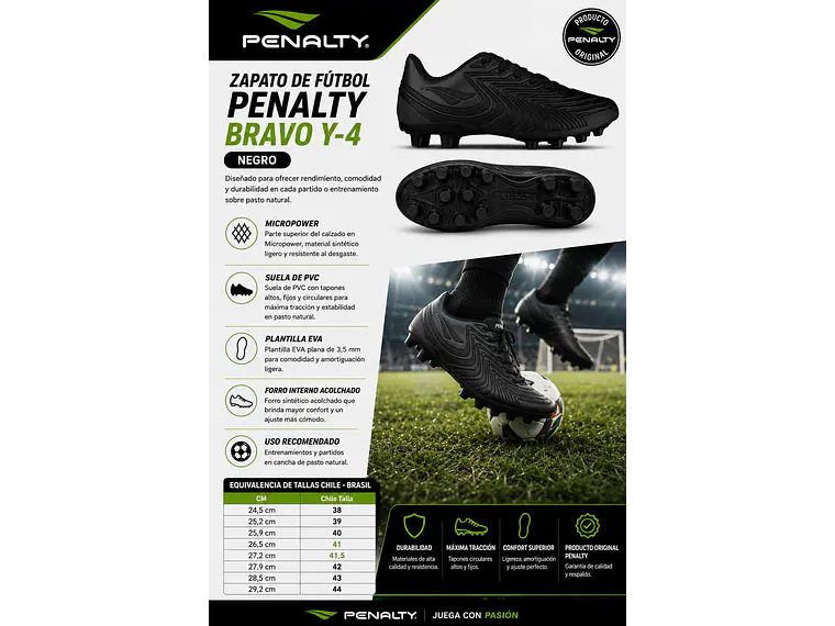 Zapato de Fútbol Penalty Bravo Y-4 Negro 6