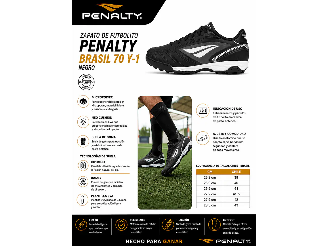 Zapato de Futbolito Penalty Brasil 70 Y-1 Negro 6