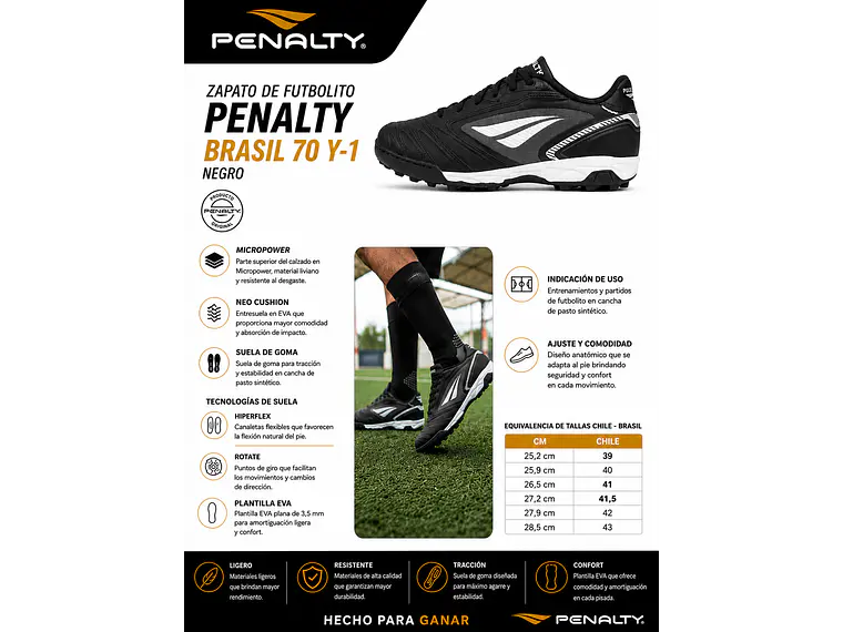 Zapato de Futbolito Penalty Brasil 70 Y-1 Negro 6