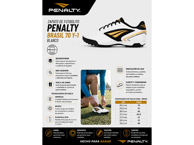 Zapato de Futbolito Penalty Brasil 70 Y-1 Blanco 6