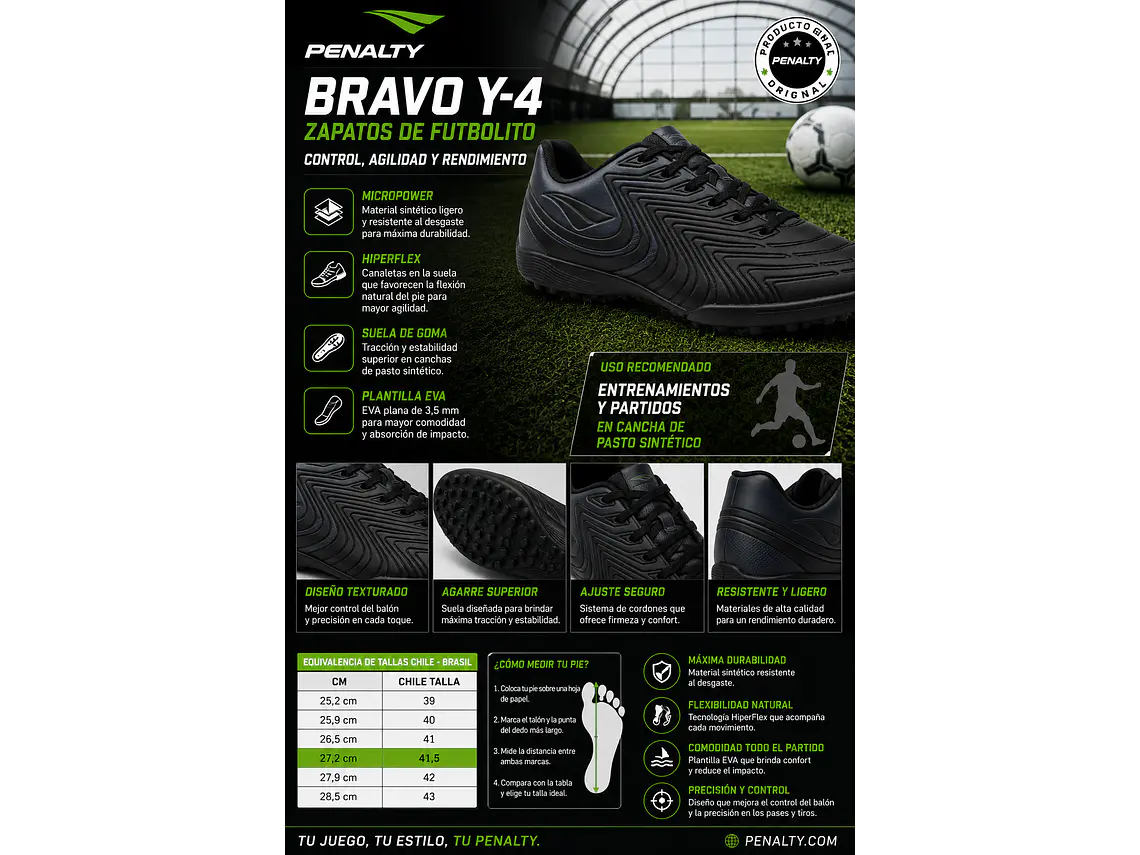 Zapato De Futbolito Penalty Bravo Y-4 Negro 7