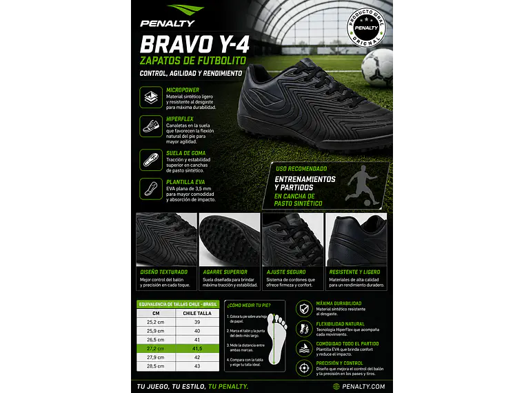 Zapato De Futbolito Penalty Bravo Y-4 Negro 7