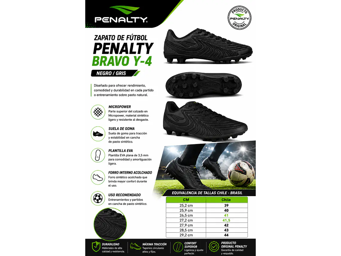 Zapato de Fútbol Penalty Bravo Y-4 Negro/Gris 6