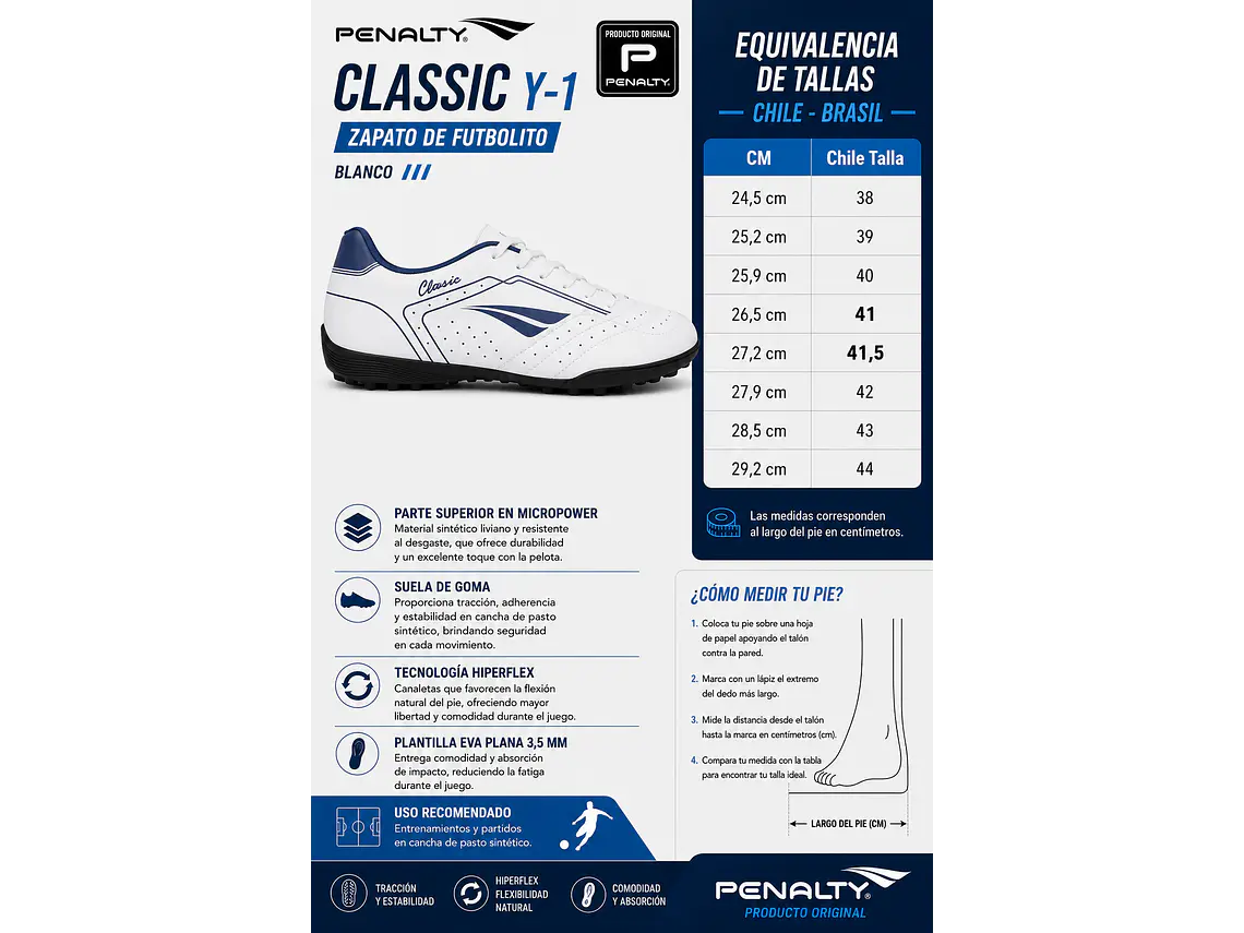 Zapato de Futbolito Penalty Classic Y-1 Blanco  8