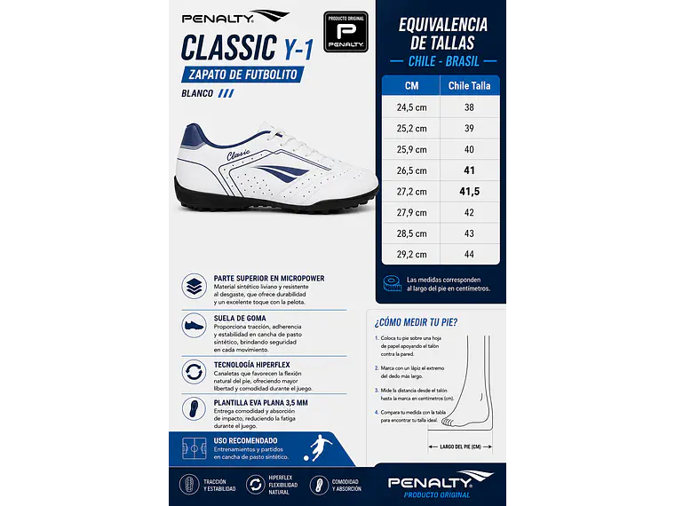Zapato de Futbolito Penalty Classic Y-1 Blanco  8