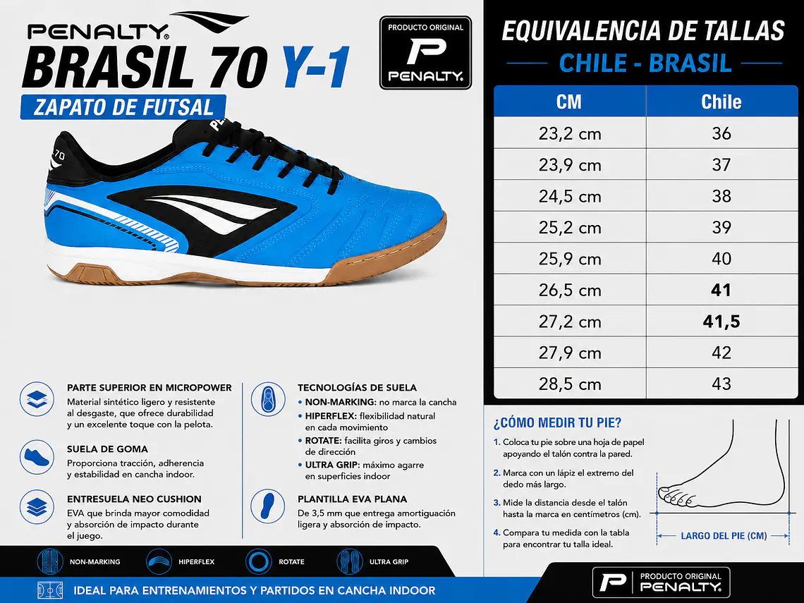 Zapato de Futsal Penalty Brasil 70 Y-1 Azul 7
